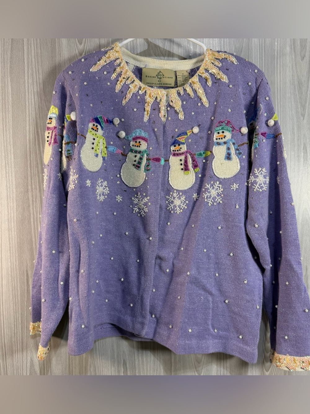 VTG Design Options Philip Jane Gordon Christmas Snowman Bead Sequin Sweater Sz M